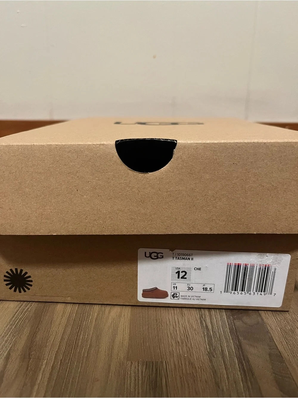UGG Toddler Chestnut Brown Suede Slip-On Clog with Shearling Trim
